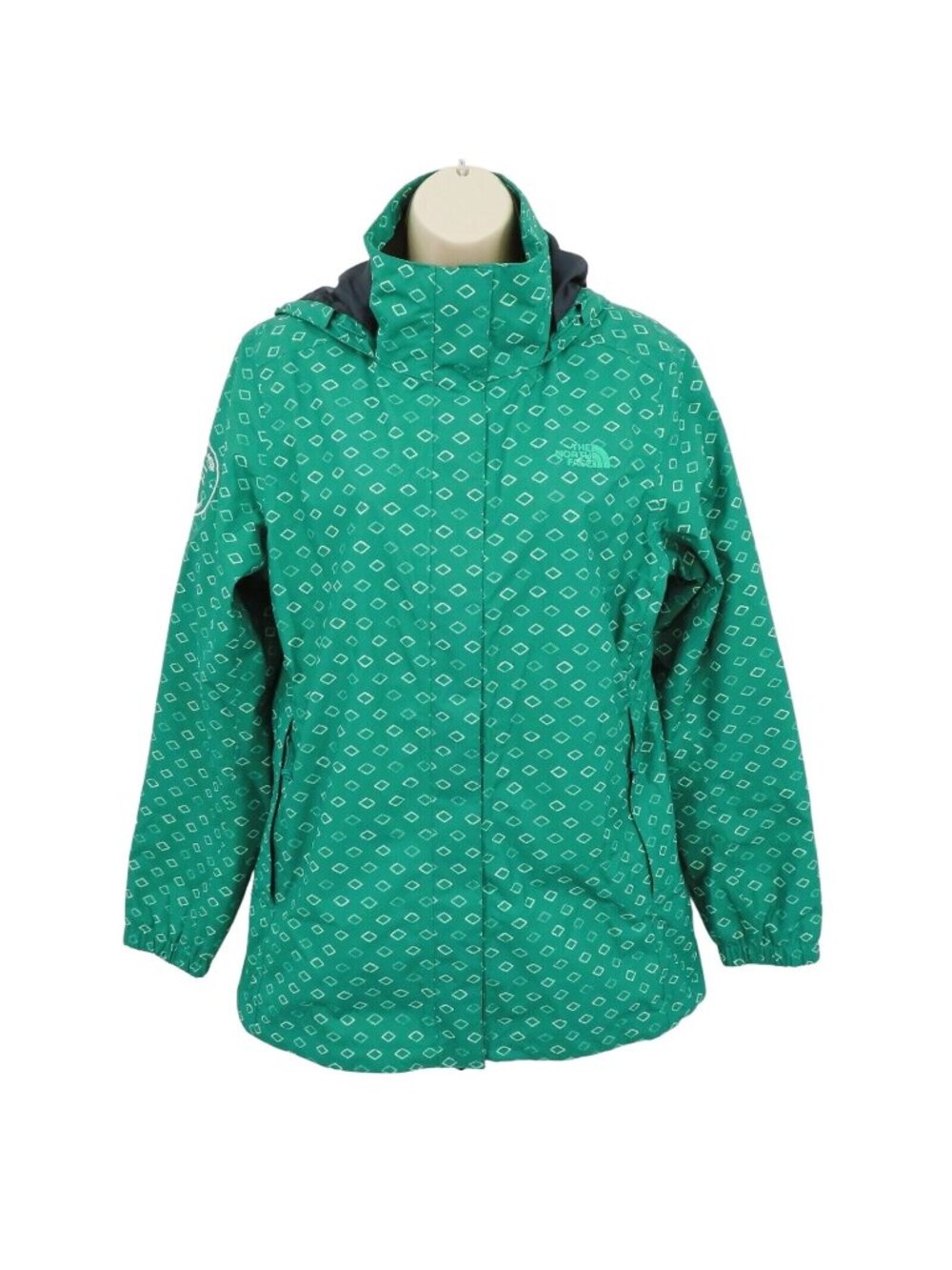 The North Face Women Medium DryVent Rain Coat Jacket Green Diamond Hooded Logo